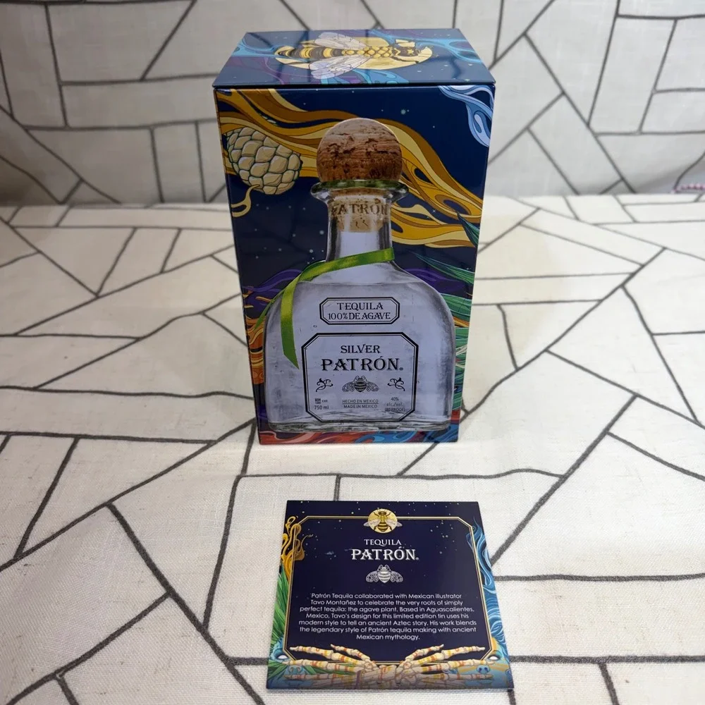 Patron Silver Tequila Limited Edition Tin Tavo Montañez Blue Aztec Art 750ml